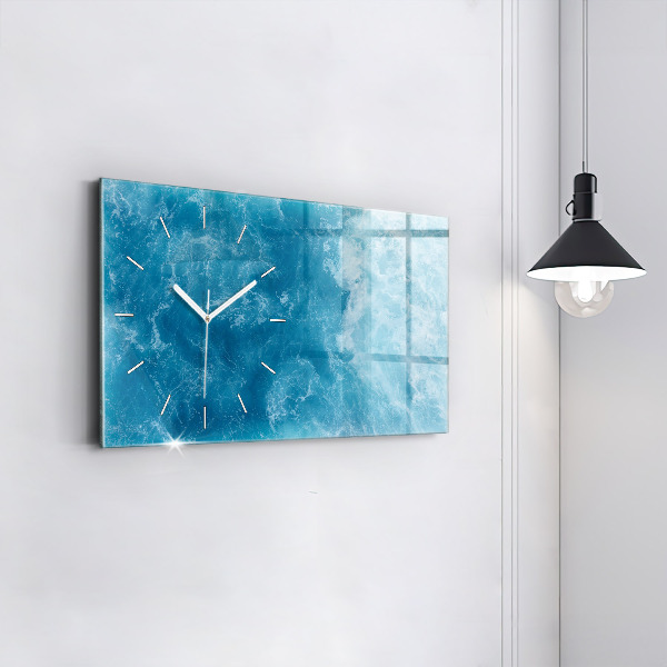 Glass wall clock rectangular Sea water