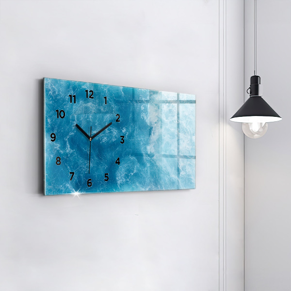 Glass wall clock rectangular Sea water