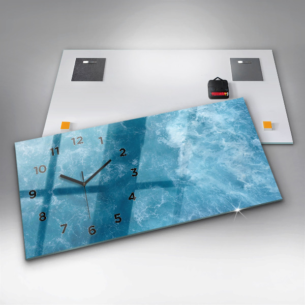 Glass wall clock rectangular Sea water
