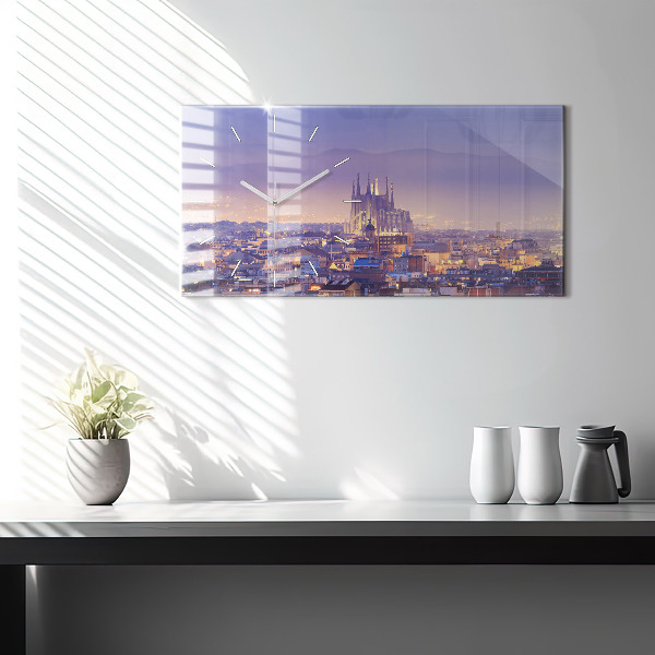 Glass wall clock rectangular View of Barcelona