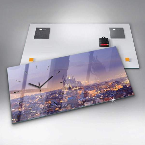 Glass wall clock rectangular View of Barcelona
