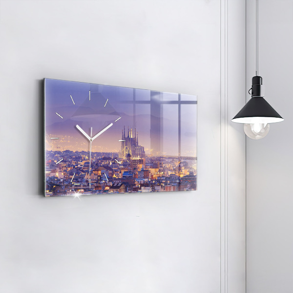Glass wall clock rectangular View of Barcelona