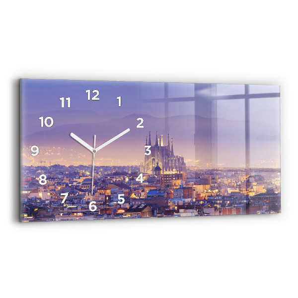 Glass wall clock rectangular View of Barcelona