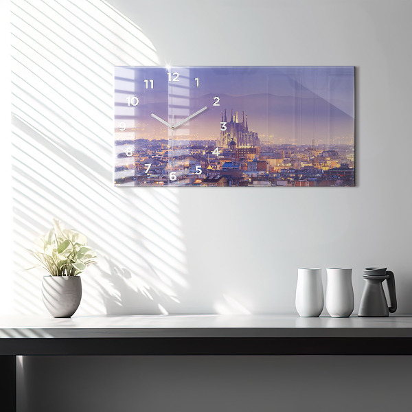 Glass wall clock rectangular View of Barcelona