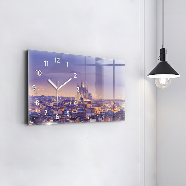 Glass wall clock rectangular View of Barcelona