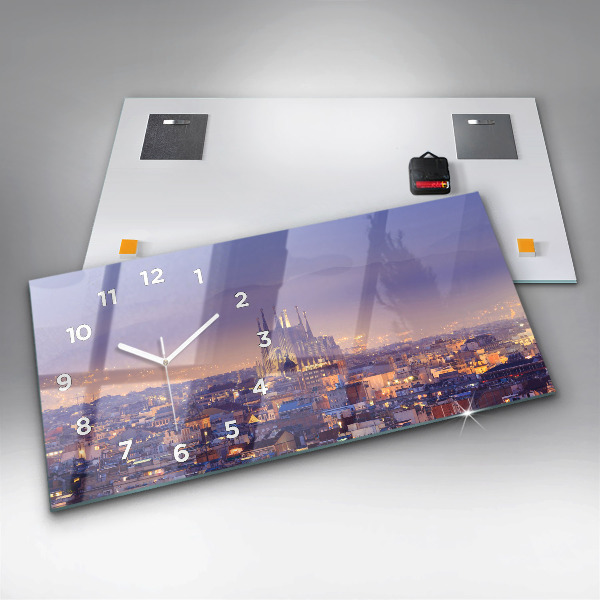 Glass wall clock rectangular View of Barcelona