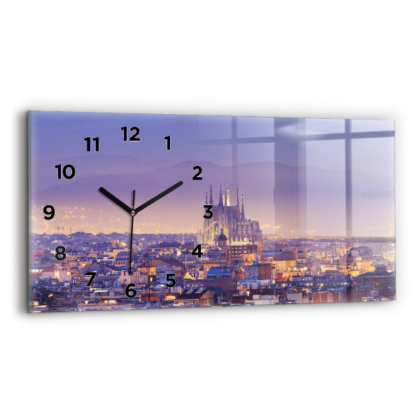 Glass wall clock rectangular View of Barcelona