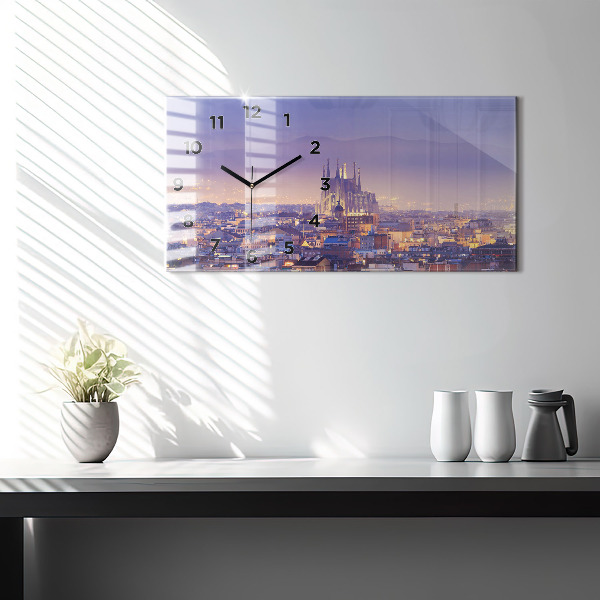 Glass wall clock rectangular View of Barcelona