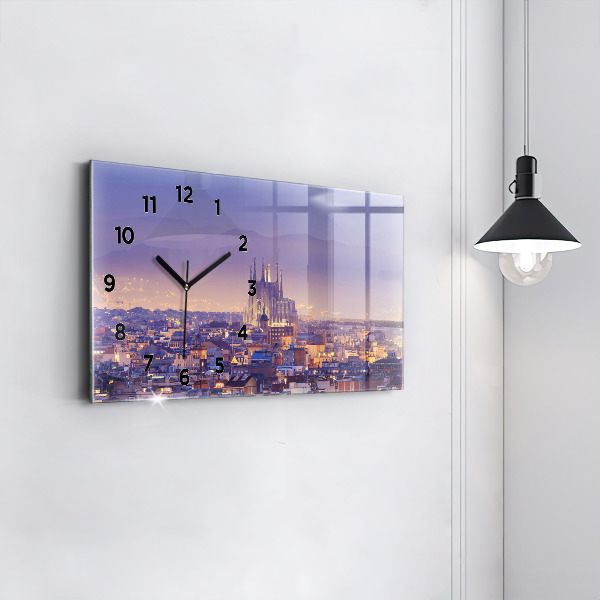 Glass wall clock rectangular View of Barcelona