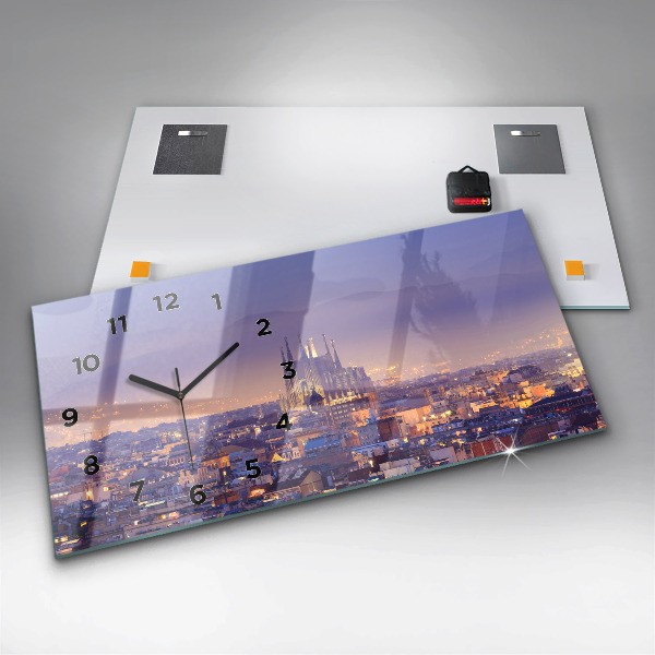 Glass wall clock rectangular View of Barcelona