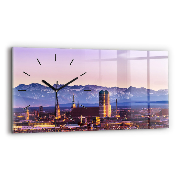 Glass wall clock rectangular German Alps Munich