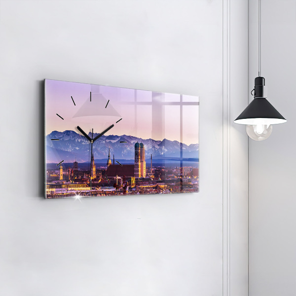 Glass wall clock rectangular German Alps Munich