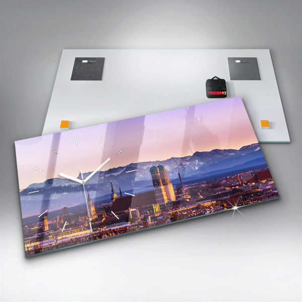 Glass wall clock rectangular German Alps Munich
