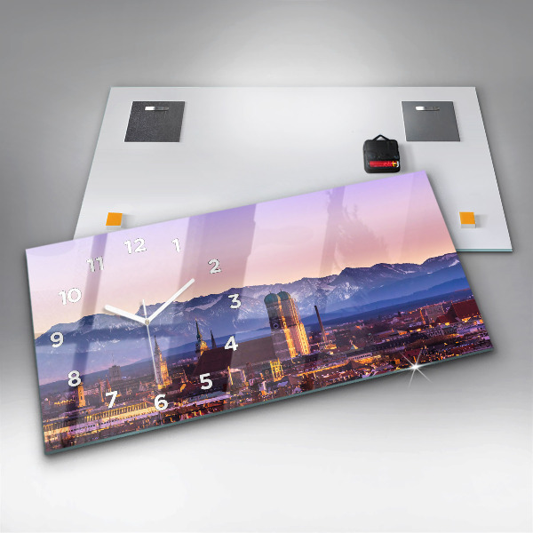 Glass wall clock rectangular German Alps Munich