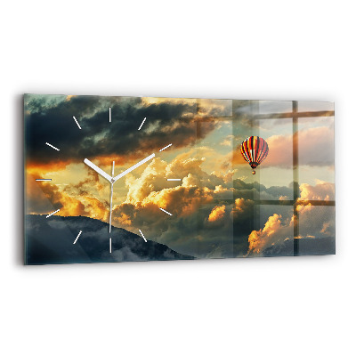 Glass wall clock rectangular Balloon flight in the clouds