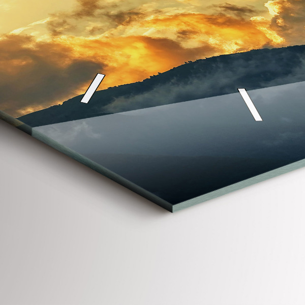 Glass wall clock rectangular Balloon flight in the clouds