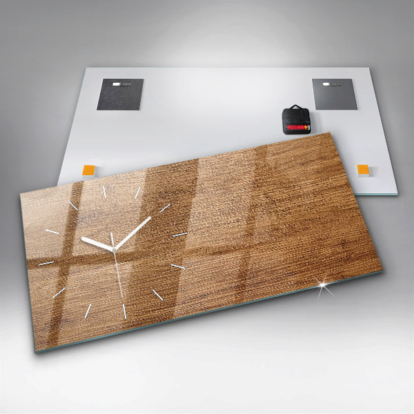 Glass wall clock rectangular Light wood