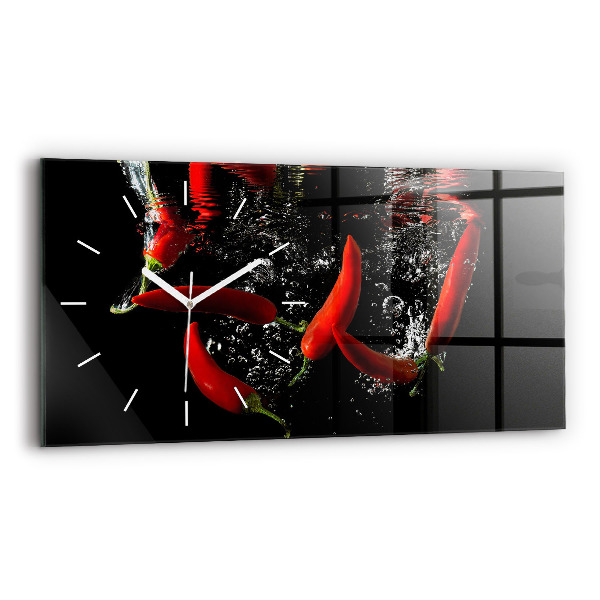 Glass wall clock rectangular Peppers in water