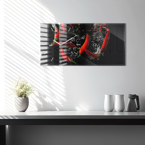 Glass wall clock rectangular Peppers in water