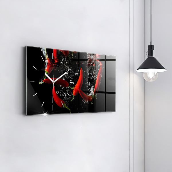 Glass wall clock rectangular Peppers in water