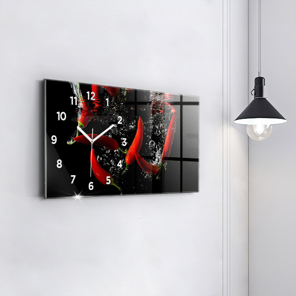 Glass wall clock rectangular Peppers in water