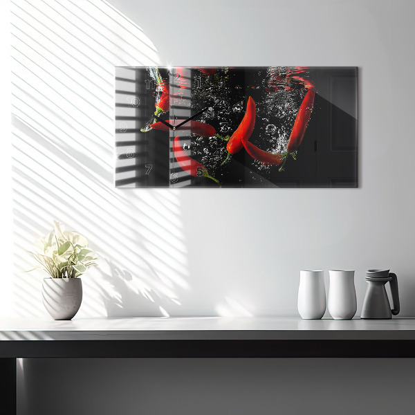 Glass wall clock rectangular Peppers in water