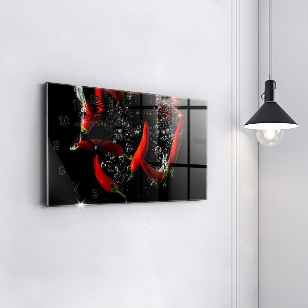 Glass wall clock rectangular Peppers in water