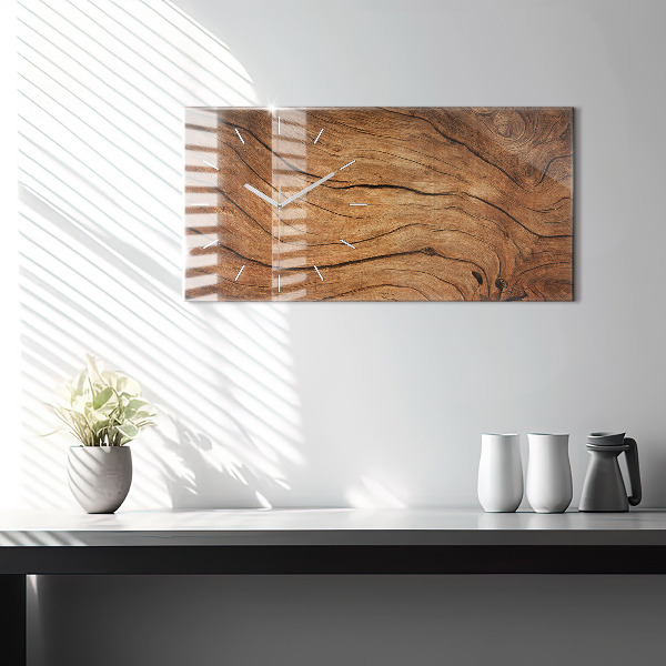 Glass wall clock rectangular Old wood
