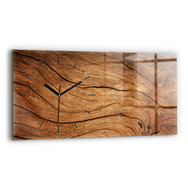 Glass wall clock rectangular Old wood