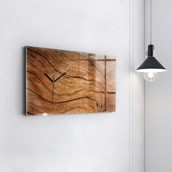 Glass wall clock rectangular Old wood