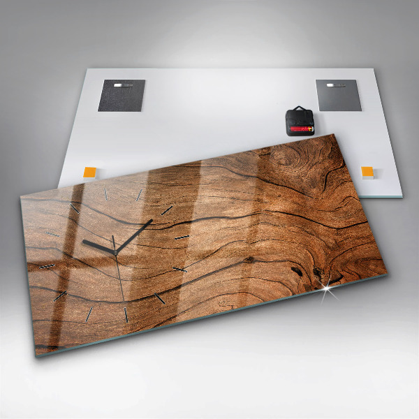 Glass wall clock rectangular Old wood