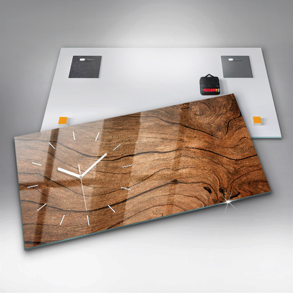 Glass wall clock rectangular Old wood