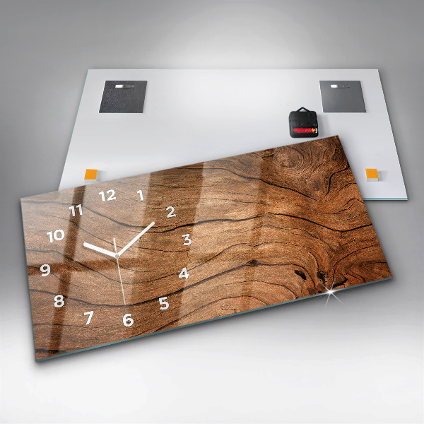 Glass wall clock rectangular Old wood