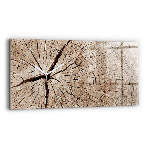 Glass wall clock rectangular Old wood stump