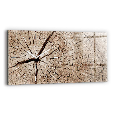 Glass wall clock rectangular Old wood stump