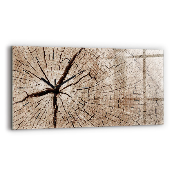 Glass wall clock rectangular Old wood stump