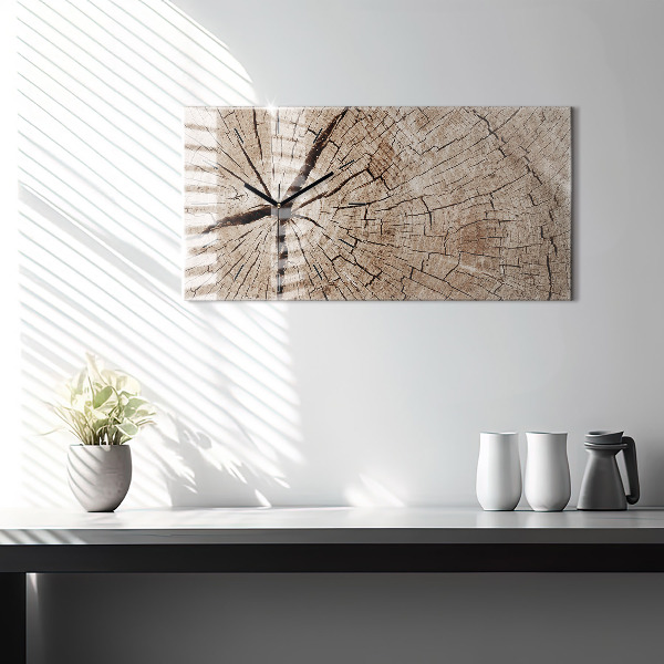 Glass wall clock rectangular Old wood stump