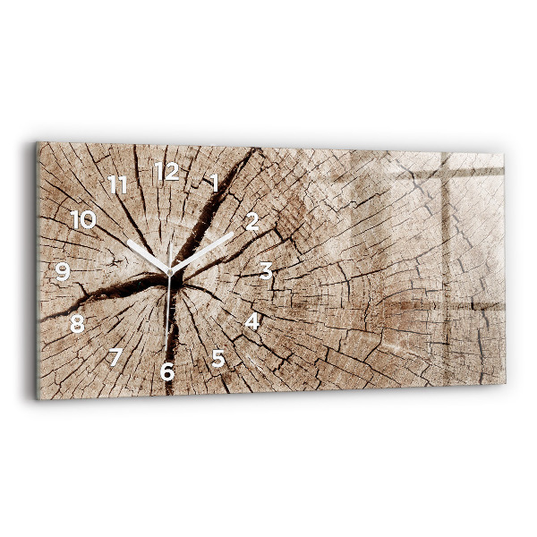 Glass wall clock rectangular Old wood stump