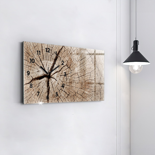 Glass wall clock rectangular Old wood stump