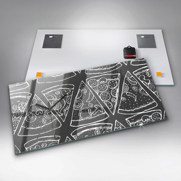 Glass wall clock rectangular Painted pizza