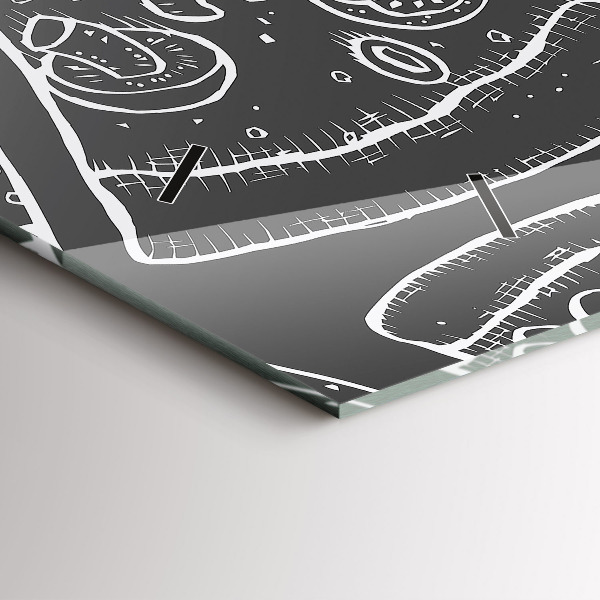 Glass wall clock rectangular Painted pizza