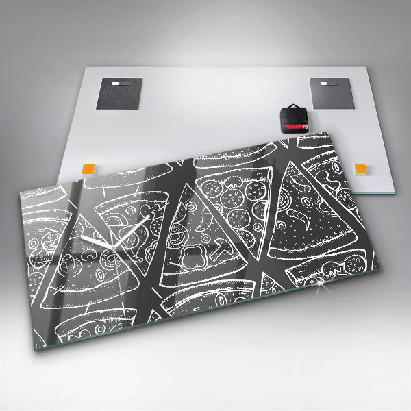 Glass wall clock rectangular Painted pizza