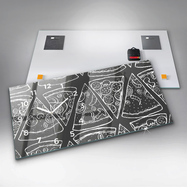 Glass wall clock rectangular Painted pizza