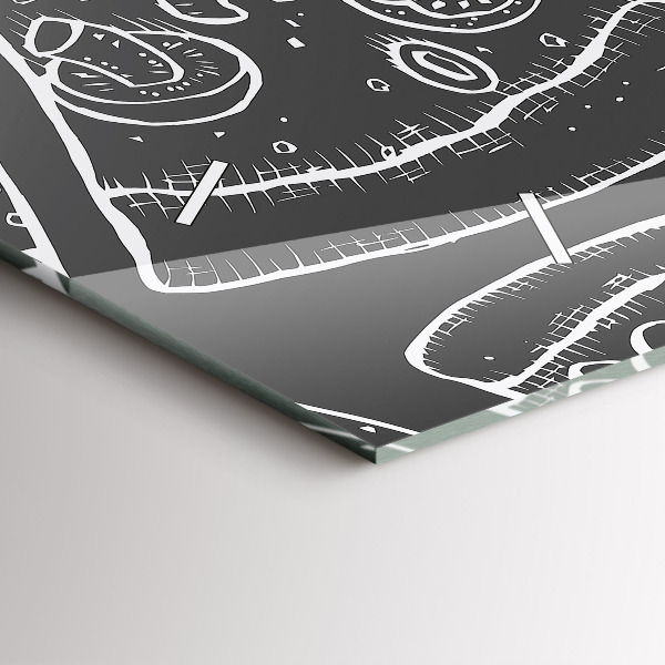 Glass wall clock rectangular Painted pizza