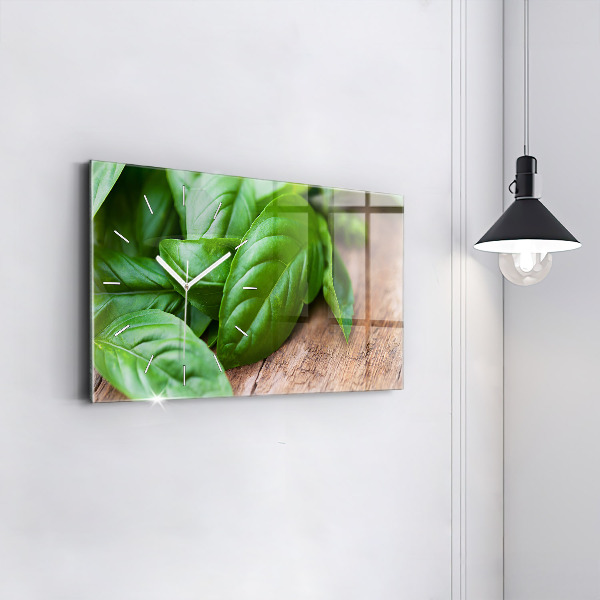 Glass wall clock rectangular Basil leaves