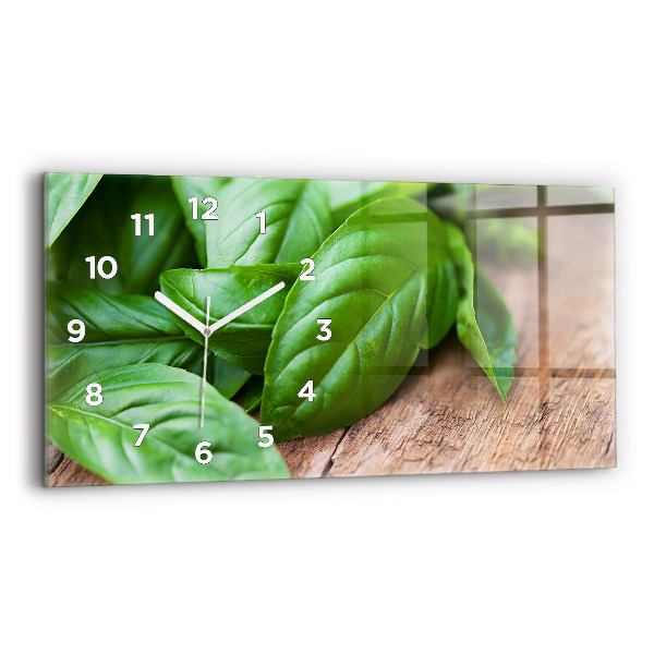 Glass wall clock rectangular Basil leaves