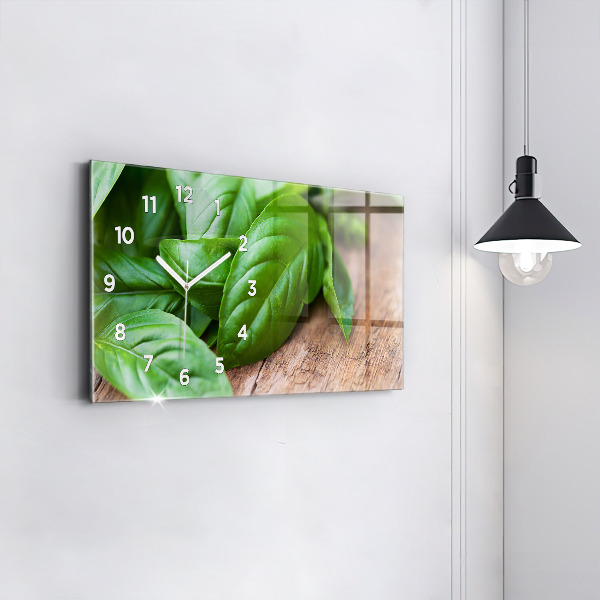 Glass wall clock rectangular Basil leaves