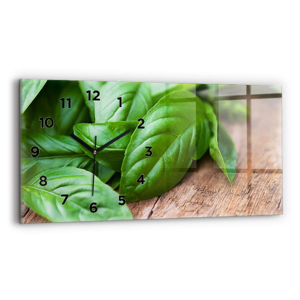 Glass wall clock rectangular Basil leaves