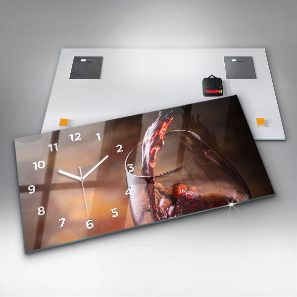 Glass wall clock rectangular A glass of wine