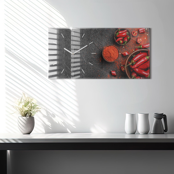 Glass wall clock rectangular Red peppers